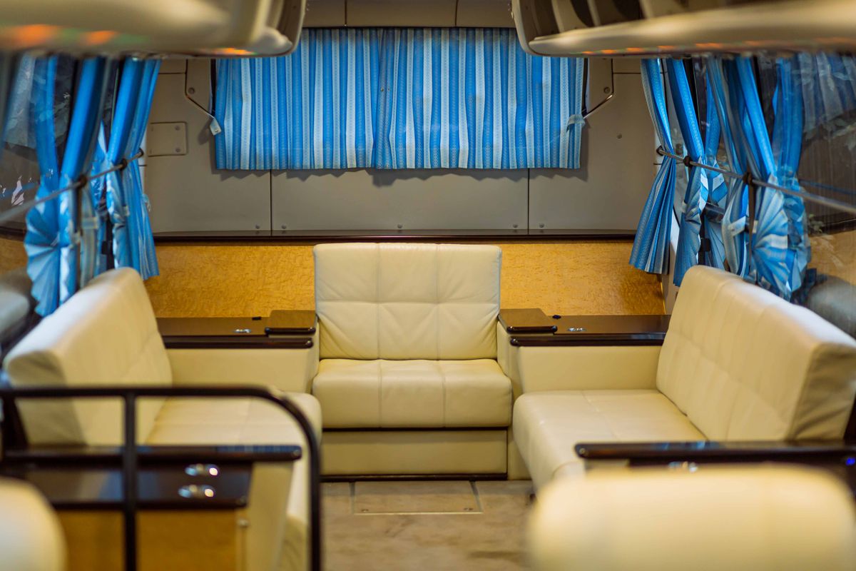 Comfortable leather seating inside the coach