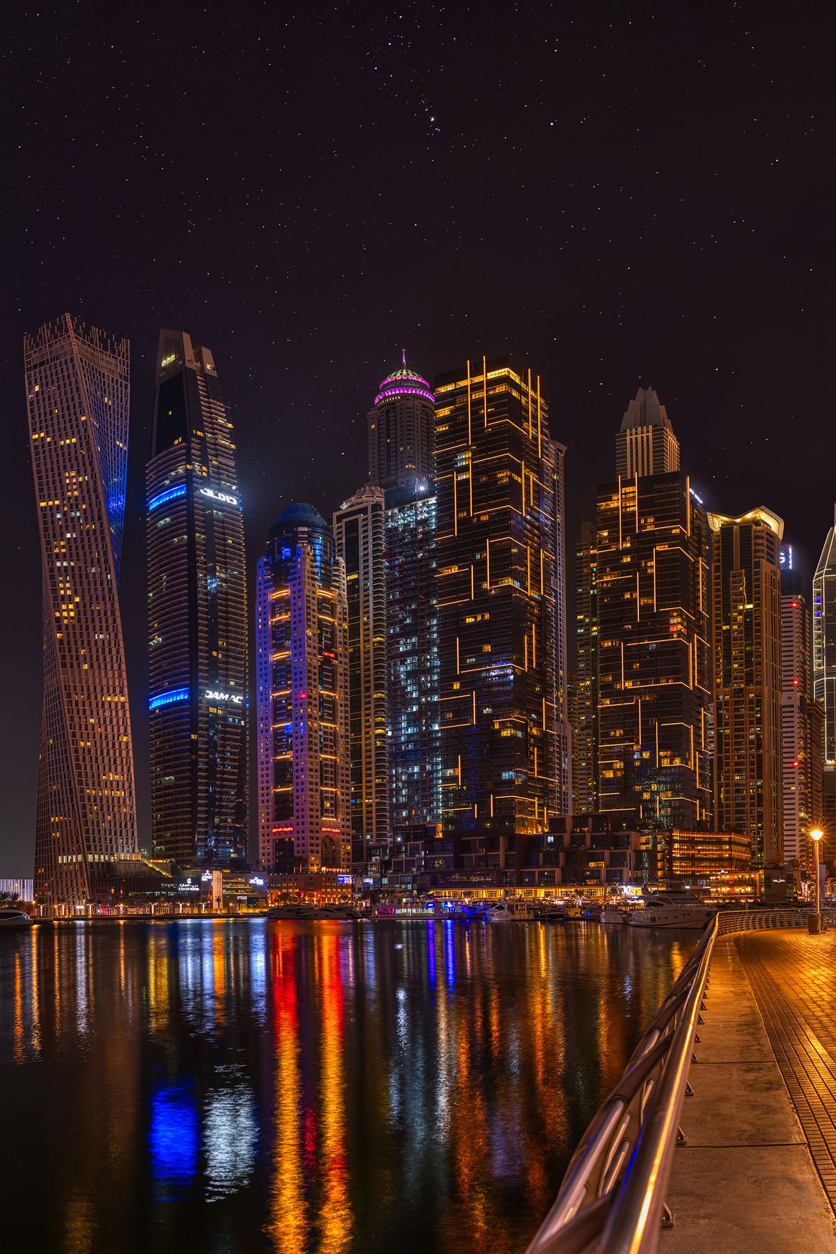 The Marina’s towers glowing above the dark water
