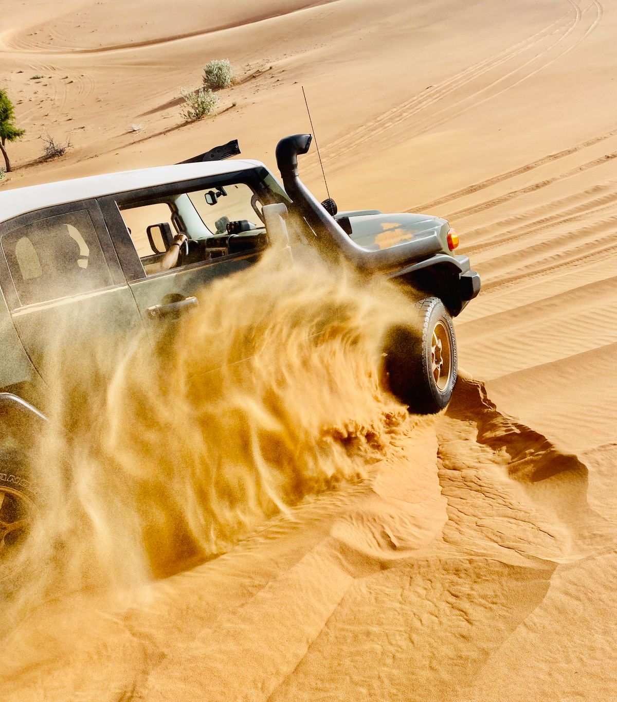 A 4×4 resting on the Sharjah dunes as the light fades