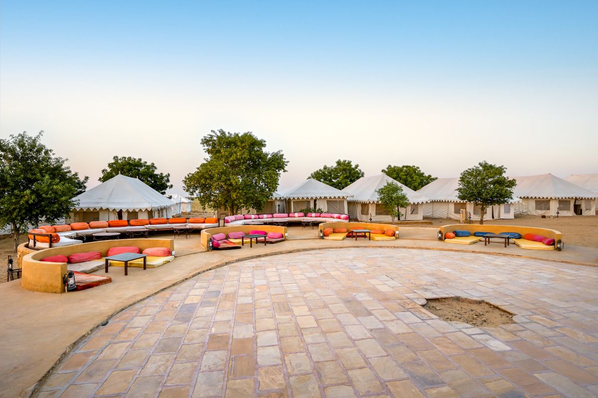 The majlis with low seating and rich colours