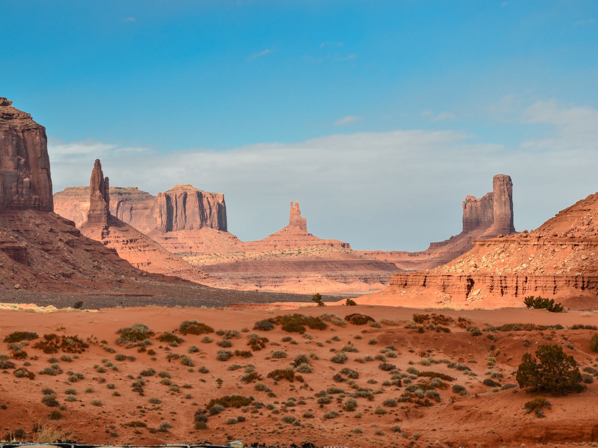 Dramatic desert rock formations under a clear sky